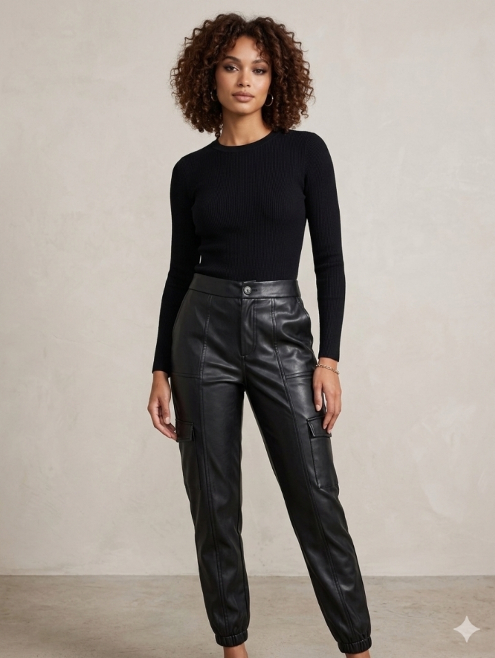 Jessica Simpson Black Faux Leather Cargo Jogger Pants